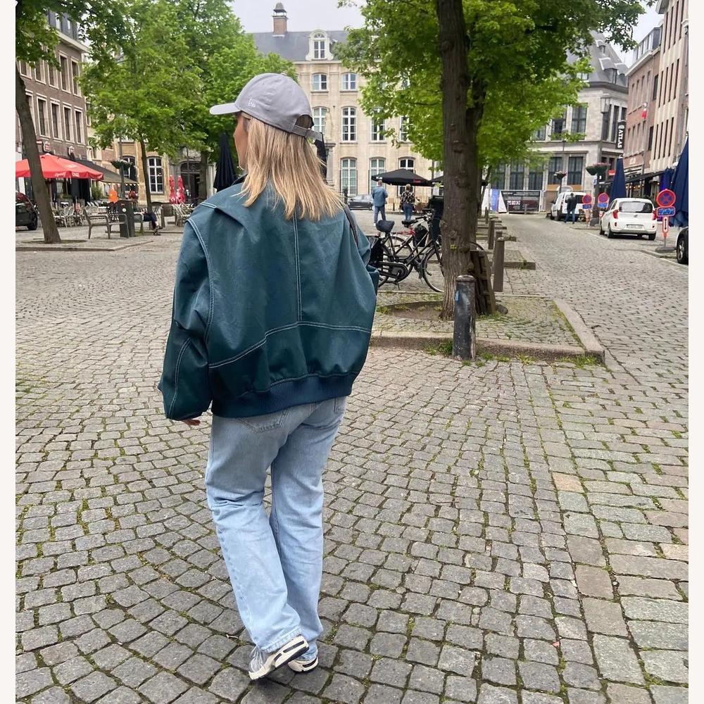 Variant image for Veste Femme Bomber Oversize Rouge Taille M Similicuir Vegan-13