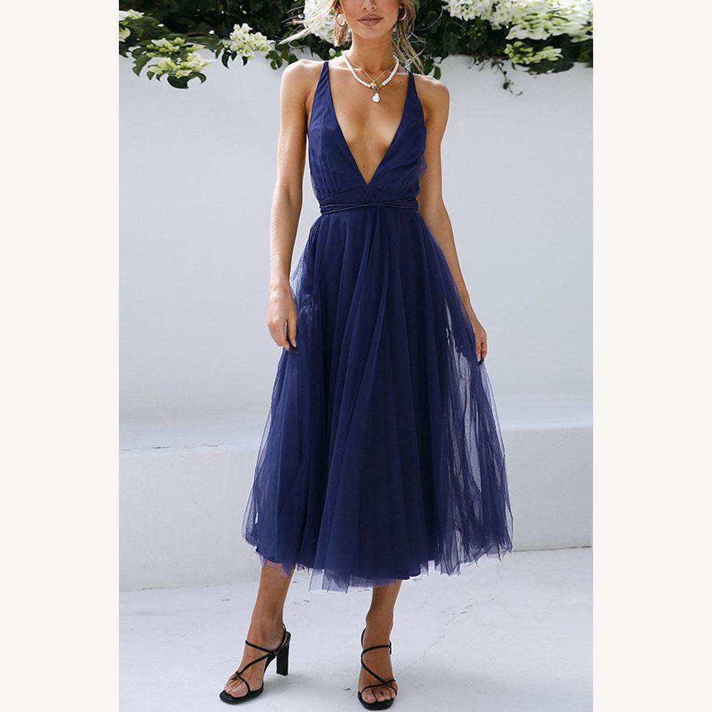 Robe Midi Femme en Tulle à Col en V – Élégante et Chic pour Occasions Spéciales