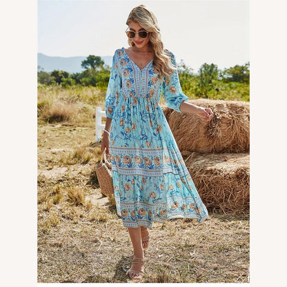 Long Bohemian Fluid and Light Viscose Dress for Women – Airy Elegance for Summer