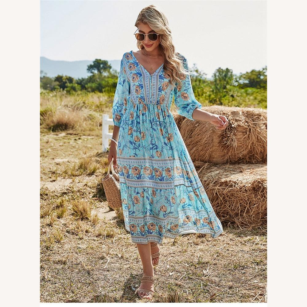 Robe Longue Femme Bohème Fluide et Légère en Viscose – Élégance Aérienne pour Été