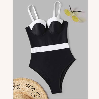Women's One-Piece Swimsuit Backless with Sweetheart Neckline and Belt Detail – Elegant and Comfortable