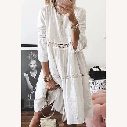 Women's Casual Dress in Pastel Patchwork with Round Neck – Elegance and Comfort for All Occasions