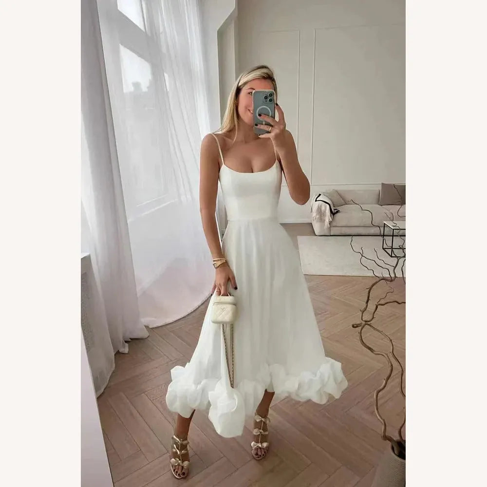 Robe Midi Femme Élégante à Volants, Décolleté Bustier Chic pour Occasions Spéciales - Confort et Style