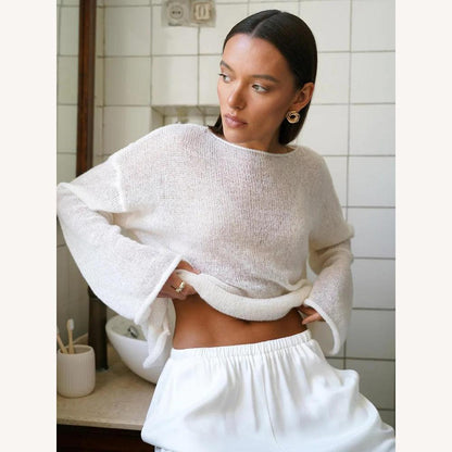 Women's Lightweight Transparent Knit Sweater – Casual Elegance, Ideal for Layering, Available in White and Beige