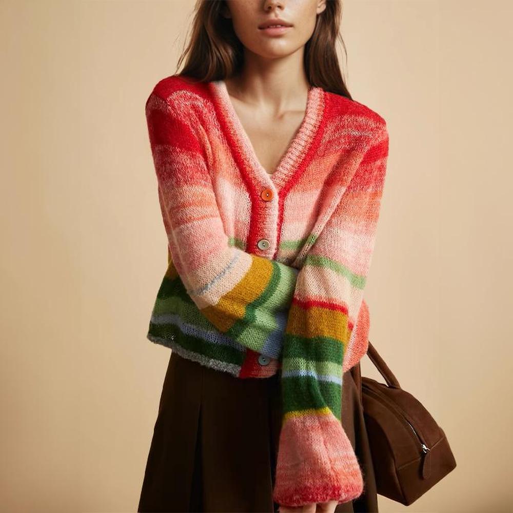 Gilet Sans Manche Femme Multicolore en Mohair avec Col en V - Style Décontracté et Confortable