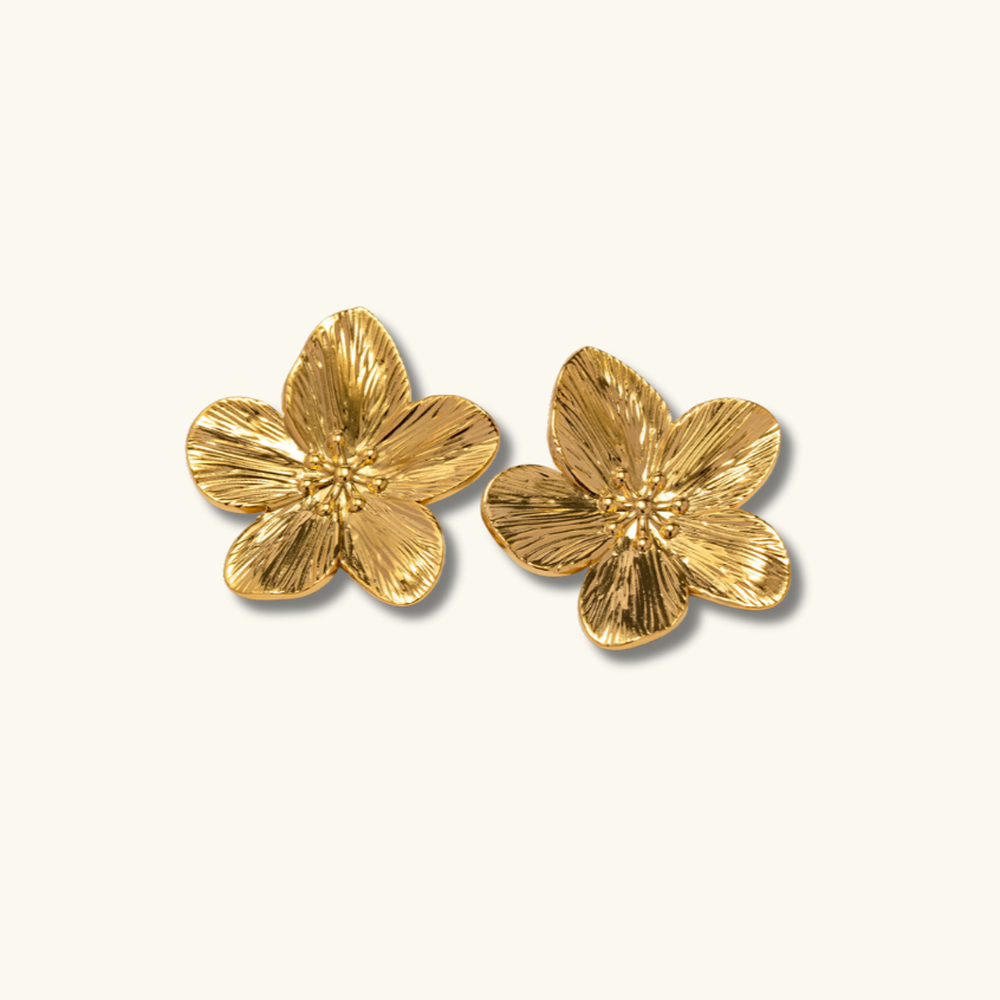18K Gold Flower Dangle Earrings One Size Hypoallergenic Women