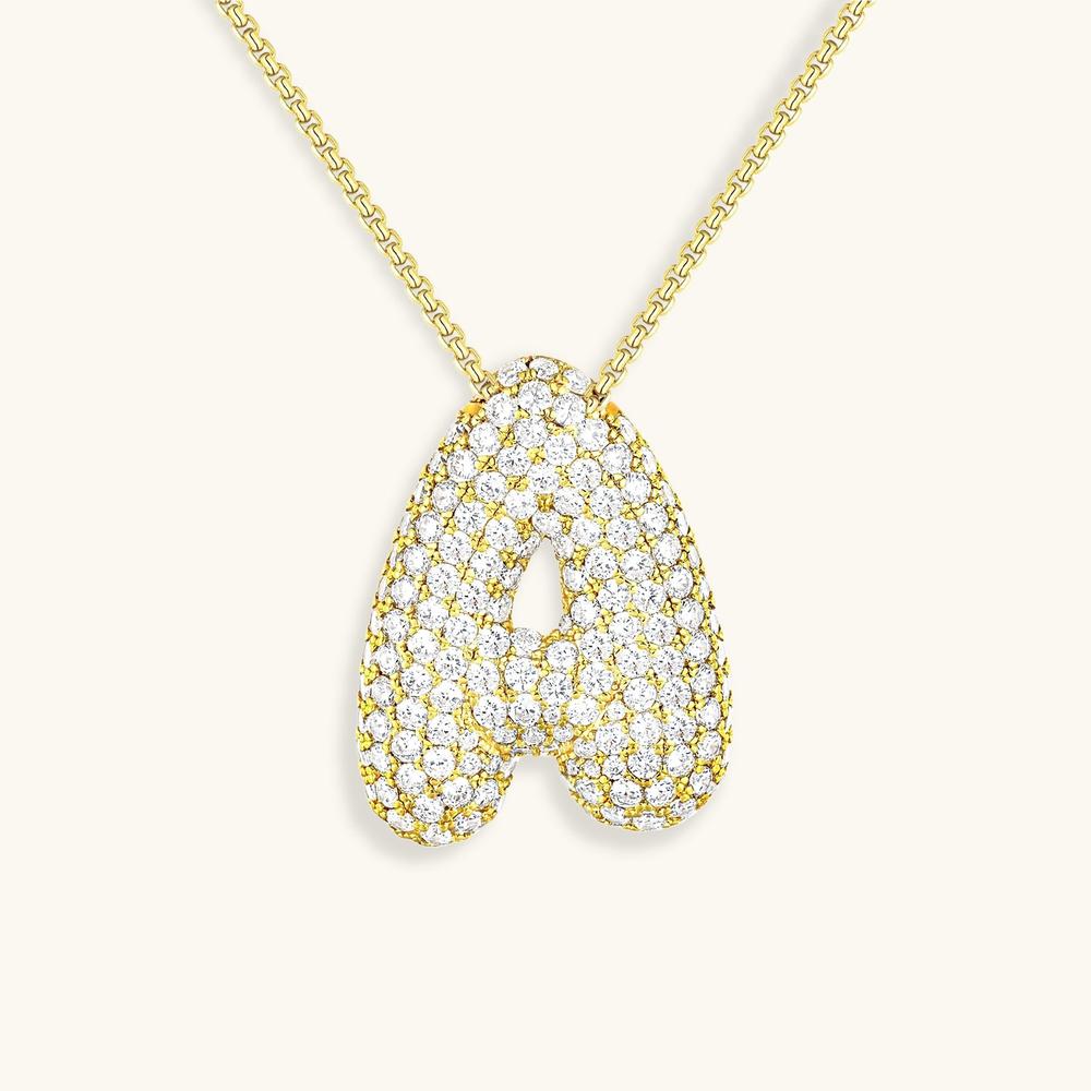 Collier Femme Or 18 Carats avec Pendentif Initial et Diamant Simulant 18 pouces