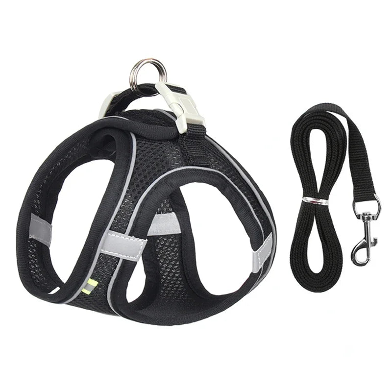 Adjustable Dog Harness and Leash Set for Small Breeds – Soft, Reflective Vest for Puppies and Cats