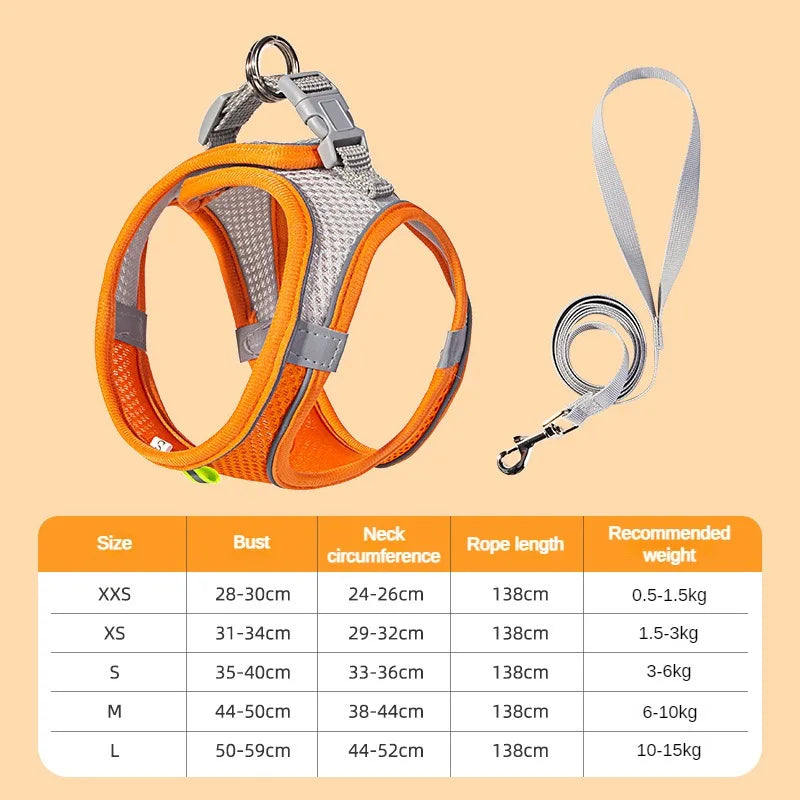 Adjustable Dog Harness and Leash Set for Small Breeds – Soft, Reflective Vest for Puppies and Cats