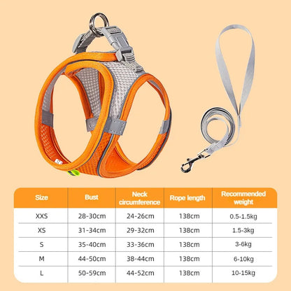 Adjustable Dog Harness and Leash Set for Small Breeds – Soft, Reflective Vest for Puppies and Cats