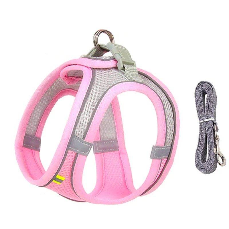 Adjustable Dog Harness and Leash Set for Small Breeds – Soft, Reflective Vest for Puppies and Cats