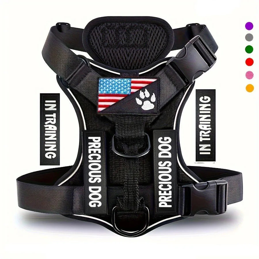Adjustable Reflective Dog Harness with 5 Patches – Soft Oxford Vest for Service Dogs