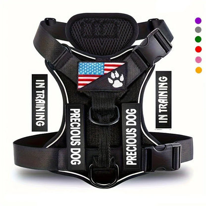 Adjustable Reflective Dog Harness with 5 Patches – Soft Oxford Vest for Service Dogs