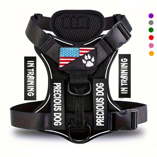 Adjustable Reflective Dog Harness with 5 Patches – Soft Oxford Vest for Service Dogs