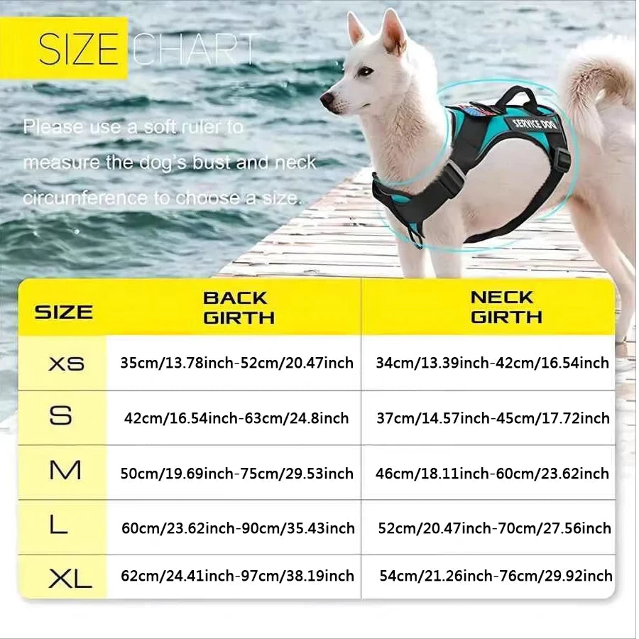 Adjustable Reflective Dog Harness with 5 Patches – Soft Oxford Vest for Service Dogs