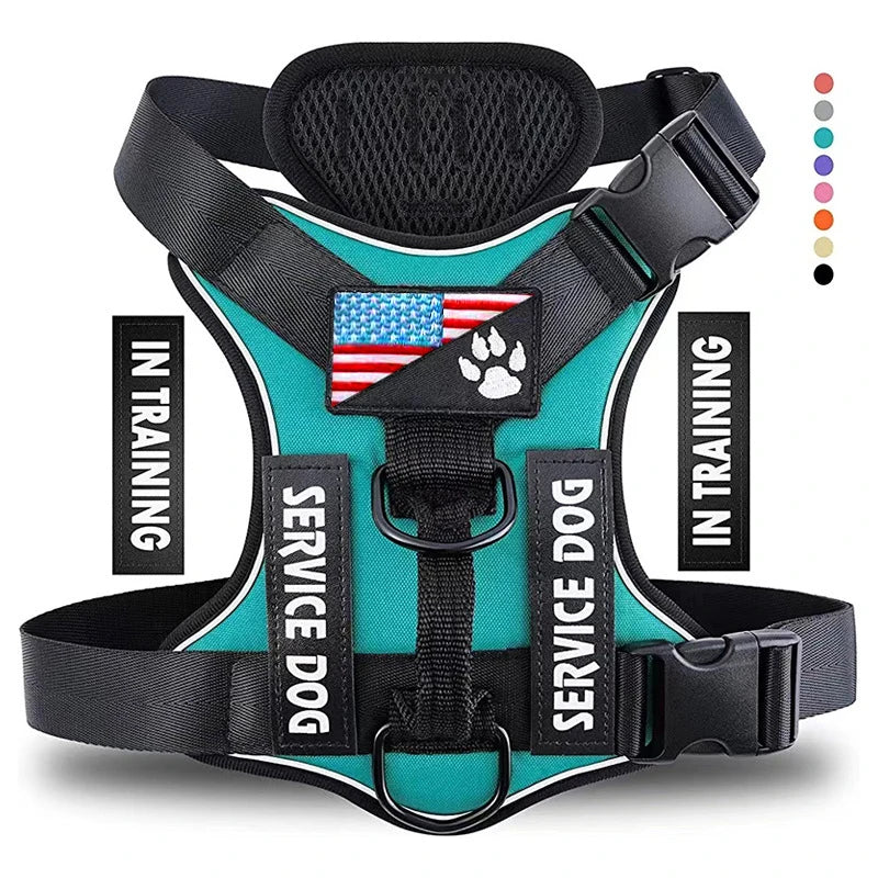 Adjustable Reflective Dog Harness with 5 Patches – Soft Oxford Vest for Service Dogs