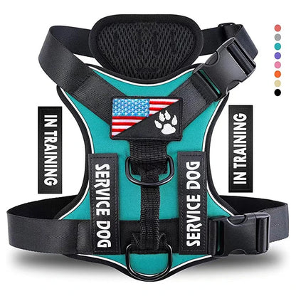 Adjustable Reflective Dog Harness with 5 Patches – Soft Oxford Vest for Service Dogs