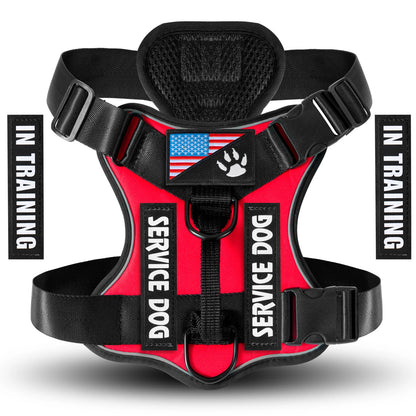 Adjustable Reflective Dog Harness with 5 Patches – Soft Oxford Vest for Service Dogs