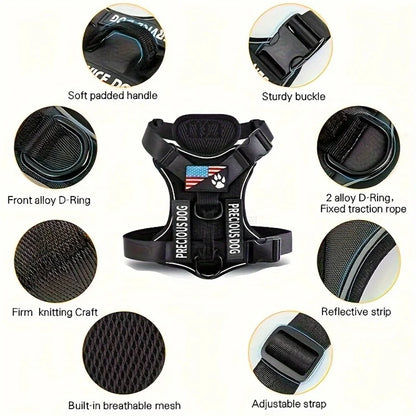 Adjustable Reflective Dog Harness with 5 Patches – Soft Oxford Vest for Service Dogs