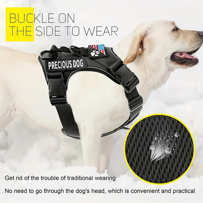 Adjustable Reflective Dog Harness with 5 Patches – Soft Oxford Vest for Service Dogs