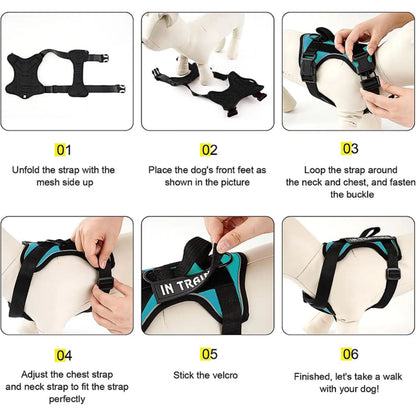 Adjustable Reflective Dog Harness with 5 Patches – Soft Oxford Vest for Service Dogs