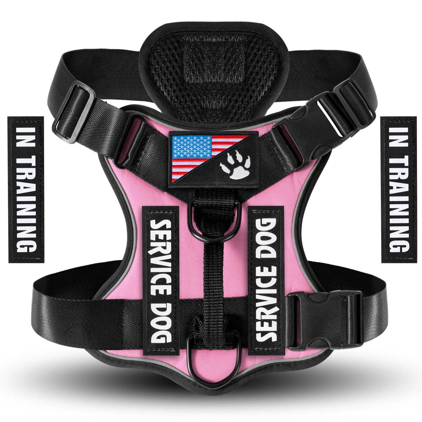 Adjustable Reflective Dog Harness with 5 Patches – Soft Oxford Vest for Service Dogs