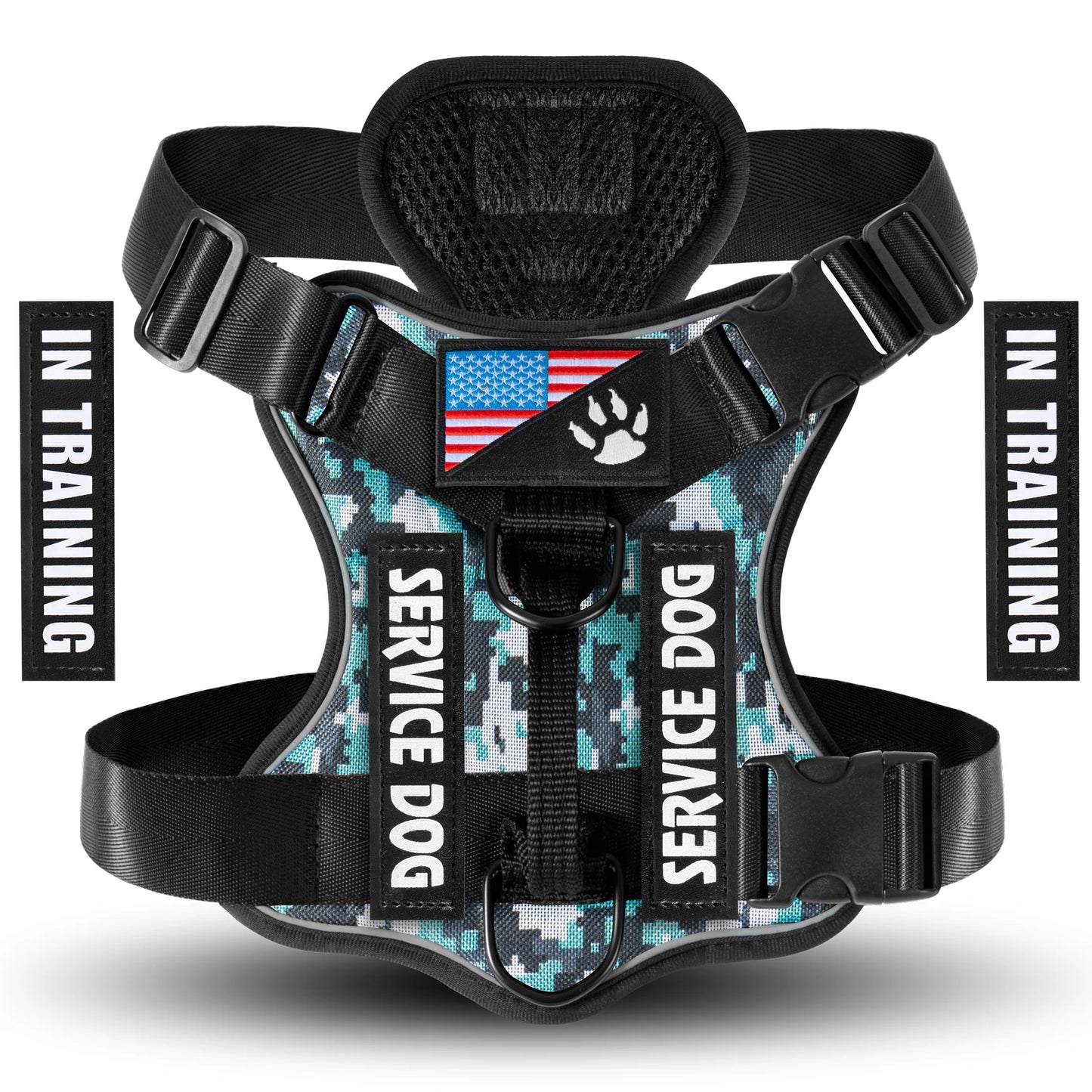 Adjustable Reflective Dog Harness with 5 Patches – Soft Oxford Vest for Service Dogs