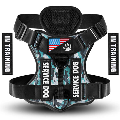 Adjustable Reflective Dog Harness with 5 Patches – Soft Oxford Vest for Service Dogs