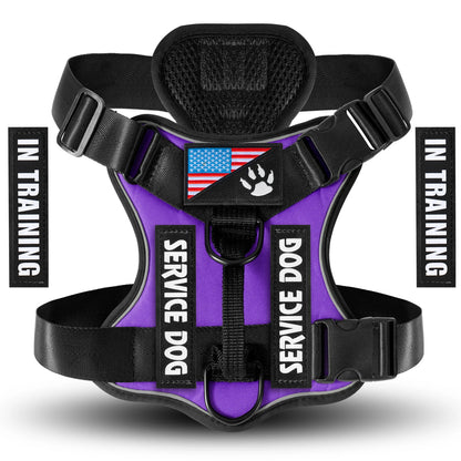 Adjustable Reflective Dog Harness with 5 Patches – Soft Oxford Vest for Service Dogs