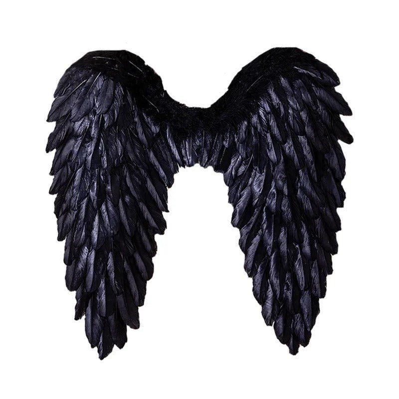 Ailes d'Ange en Plumes Luxueuses – Accessoire Élégant pour Halloween et Cosplay, Design Pliable, Noir et Blanc