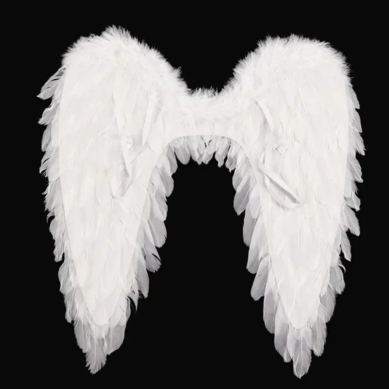 Ailes d'Ange en Plumes Luxueuses – Accessoire Élégant pour Halloween et Cosplay, Design Pliable, Noir et Blanc