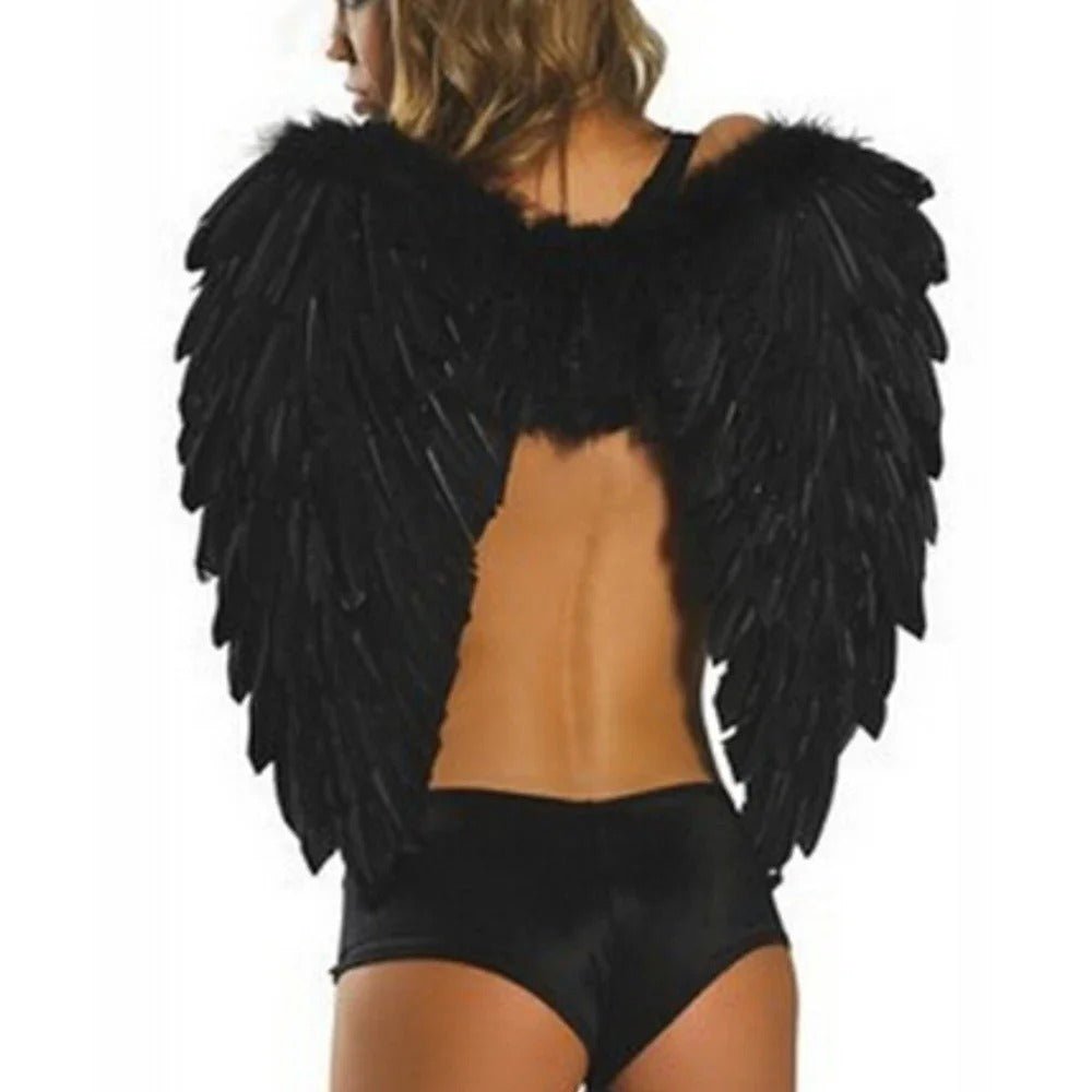 Ailes d'Ange en Plumes Luxueuses – Accessoire Élégant pour Halloween et Cosplay, Design Pliable, Noir et Blanc