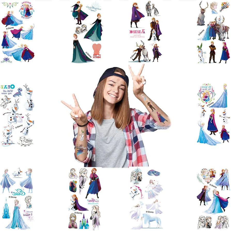 Temporary Tattoo Stickers Elsa - 10 Non-Toxic Pieces for Children, Ideal for Birthday Parties