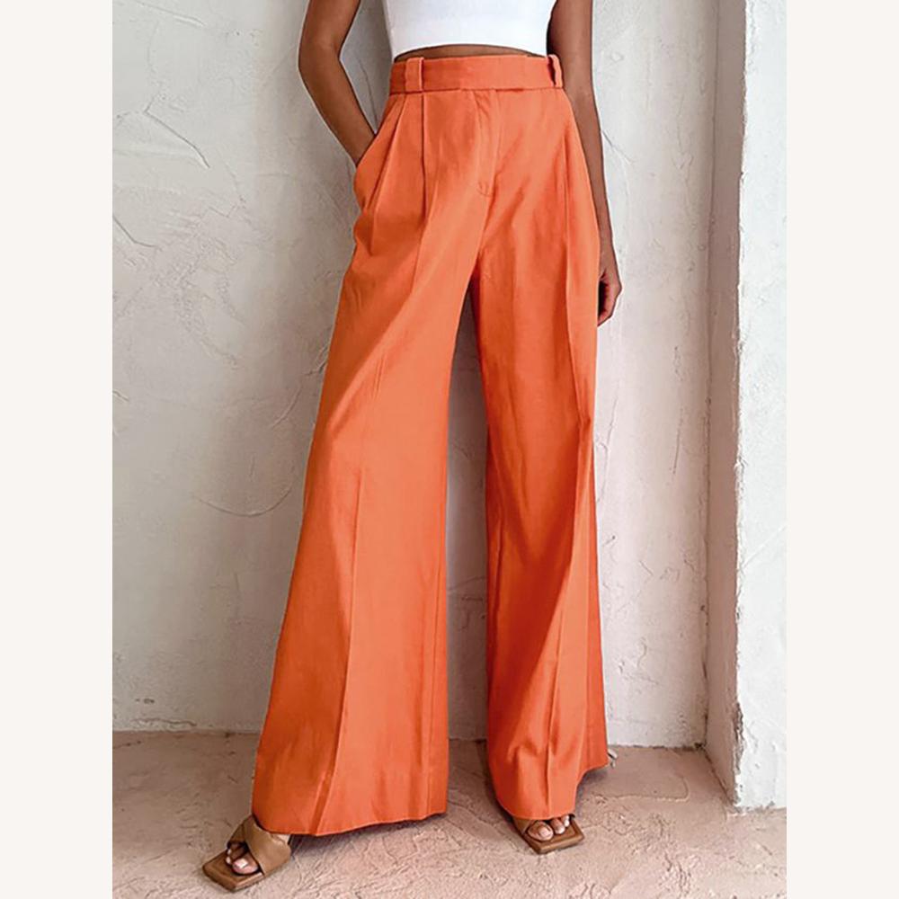Pantalon Fluide Femme Taille Haute Élégan avec Tissu Respirant – Orange Éclatant, Confort Optimal