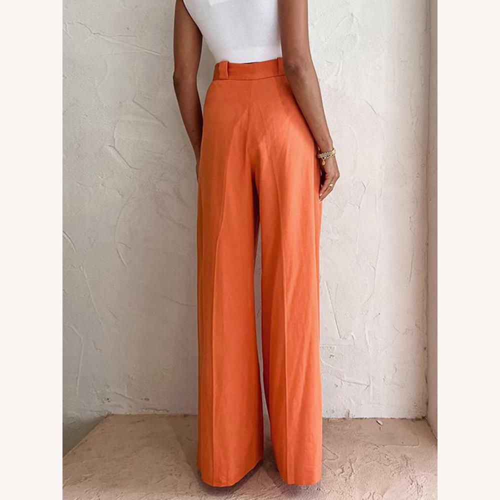 Pantalon Fluide Femme Taille Haute Élégan avec Tissu Respirant – Orange Éclatant, Confort Optimal