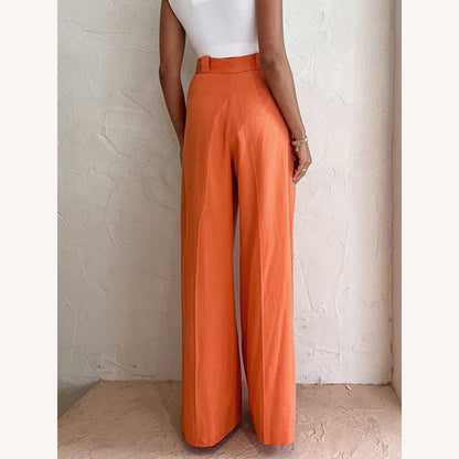 Women's High Waist Flowing Pants Elegant with Breathable Fabric – Bright Orange, Optimal Comfort