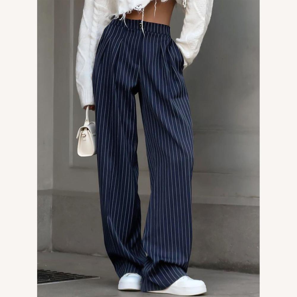 Pantalon Fluide Femme à Rayures, Jambes Larges en Tissu Léger – Élégance et Confort au Quotidien