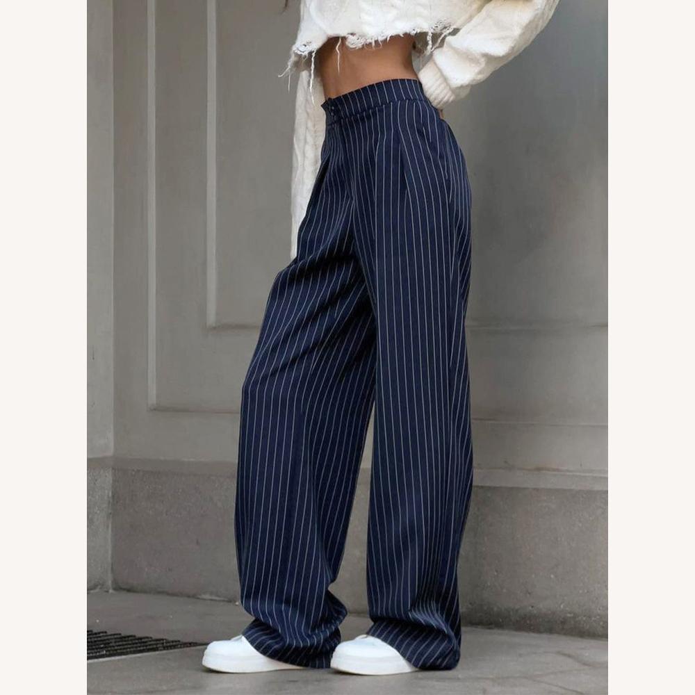 Women's Fluid Striped Pants, Wide Legs in Lightweight Fabric – Elegance and Comfort for Everyday Wear