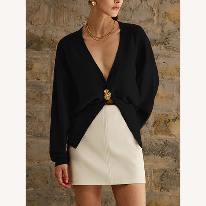 Women's Oversized V-Neck Sweater in Soft Knit – Chic and Comfortable, Long Sleeves, Solid Color