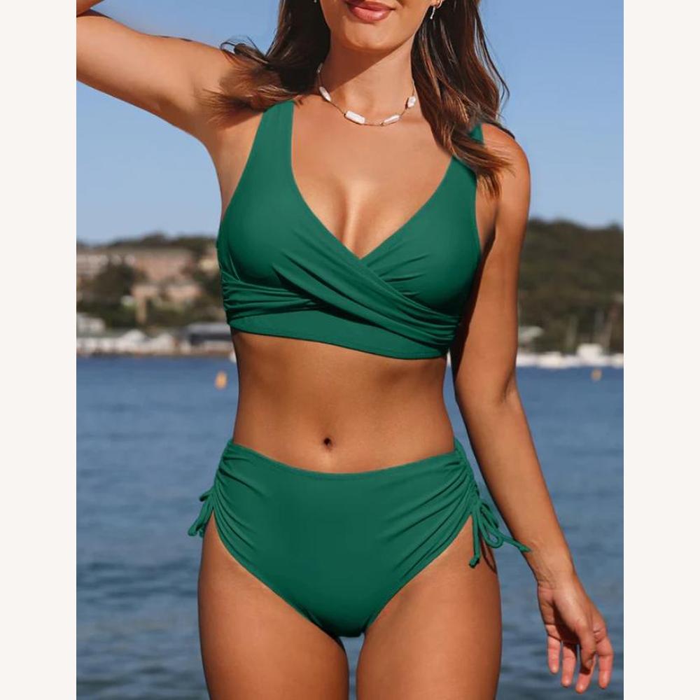 Bikini Taille Haute Femme Élégant en Tissu Résistant à l'Eau – Maillot de Bain Chic pour Plage et Piscine