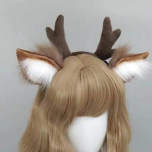 Plush Headband with Deer Ears – Cosplay Accessory for Women and Children