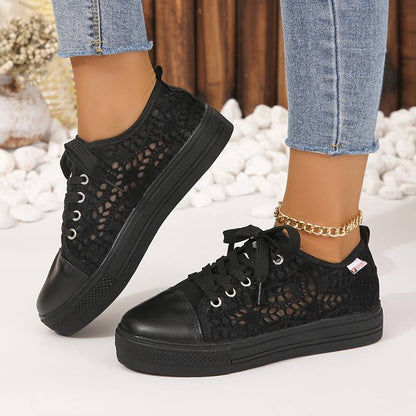Chic Lace Sneakers for Women – Breathable and Comfortable Design in Black and White
