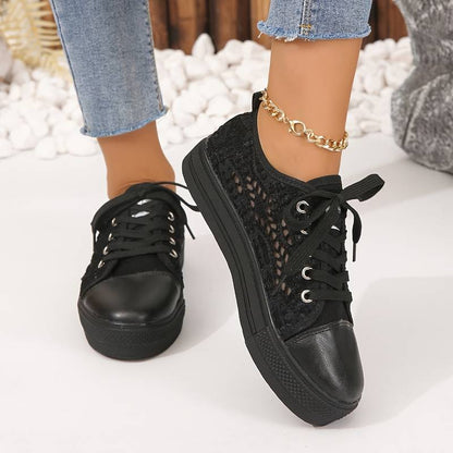 Chic Lace Sneakers for Women – Breathable and Comfortable Design in Black and White