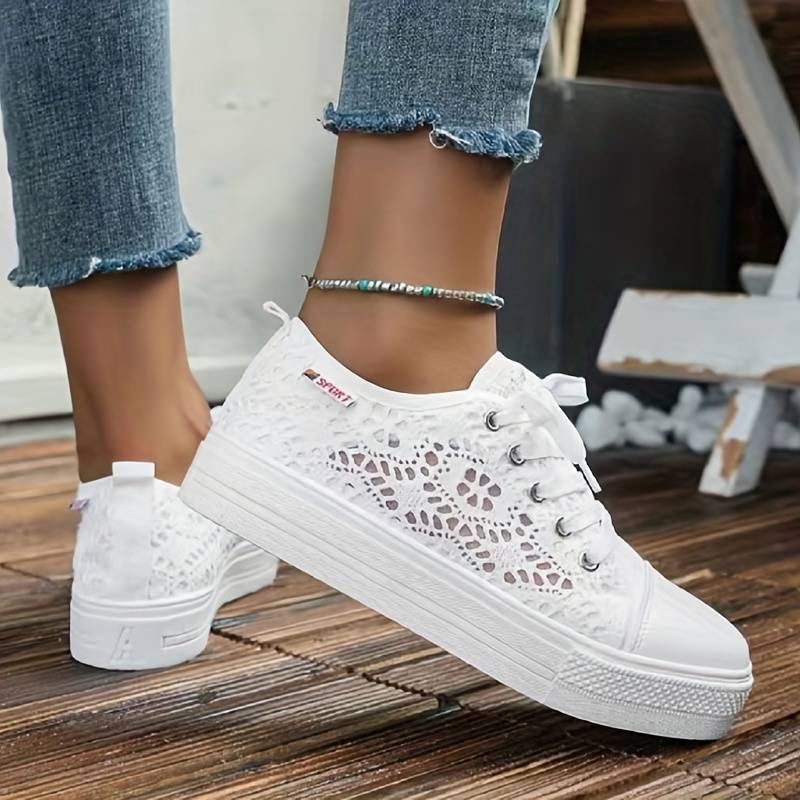 Chic Lace Sneakers for Women – Breathable and Comfortable Design in Black and White