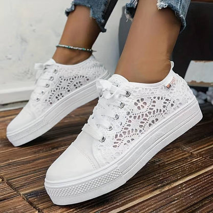 Women's Breathable Lace-Up Sneakers with Unique Cutout Design – Lightweight Comfort and Platform Sole