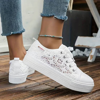 Women's Breathable Lace-Up Sneakers with Unique Cutout Design – Lightweight Comfort and Platform Sole