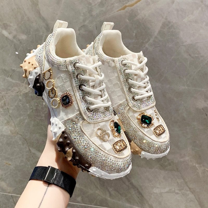 Breathable Women's PU Sneakers with Diamond Design – Daily Comfort and Style
