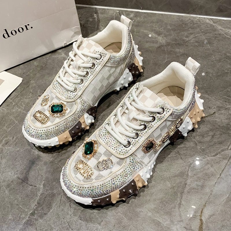 Breathable Women's PU Sneakers with Diamond Design – Daily Comfort and Style