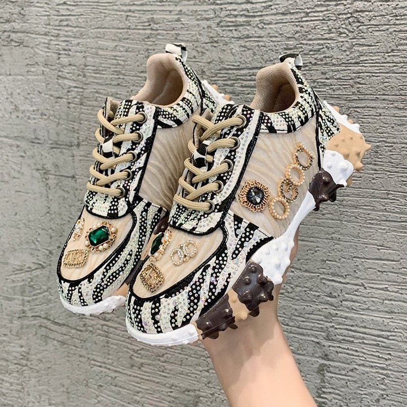 Breathable Women's PU Sneakers with Diamond Design – Daily Comfort and Style
