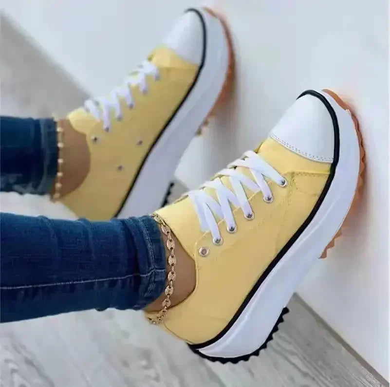 Classic Women's Canvas White Platform Sneakers – Casual Lace-Up Sneakers, Long-Lasting Comfort